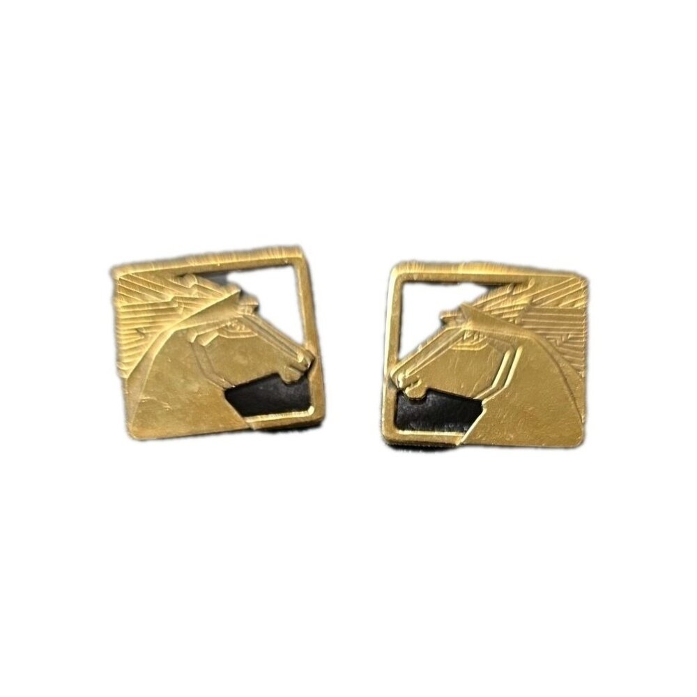 Laurel Burch STALLION Horse Equine Gold tone Button Pierced Earrings